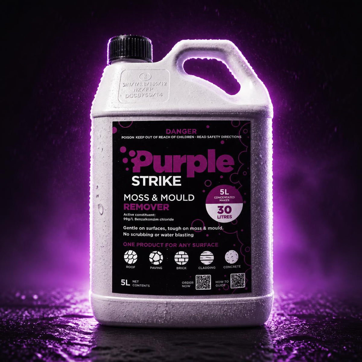 Purple Strike Domestic 5L bottle for home use on roofs, paths, decks and fences