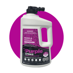 Moss and mould remover 2litre bottle with purple label on a white background