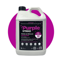 Purple Strike moss and mould remover 5litre container on a white background